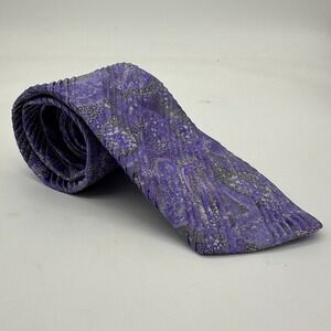 Brioni Mens Pleated Necktie One Size Purple Stripe Made In Italy 100% Silk Tie